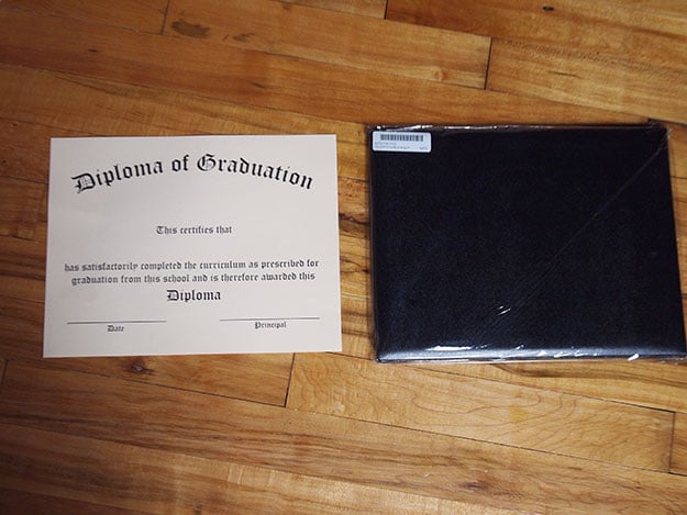 Diploma cover removed from packaging and opened