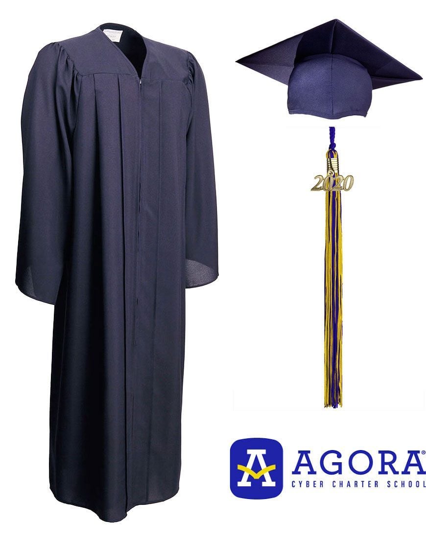 Agora Cyber Charter School Matte Navy Graduation Cap, Gown & Tassel 