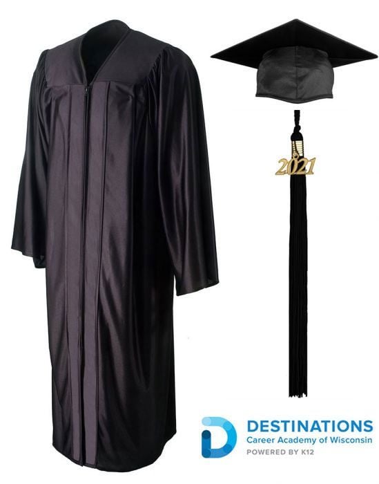 Destinations Career Academy of Wisconsin -  Shiny Black Cap, Gown & Tassel