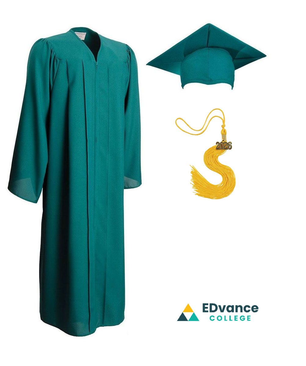 EDvance College Matte Graduation Cap, Gown, & Tassel