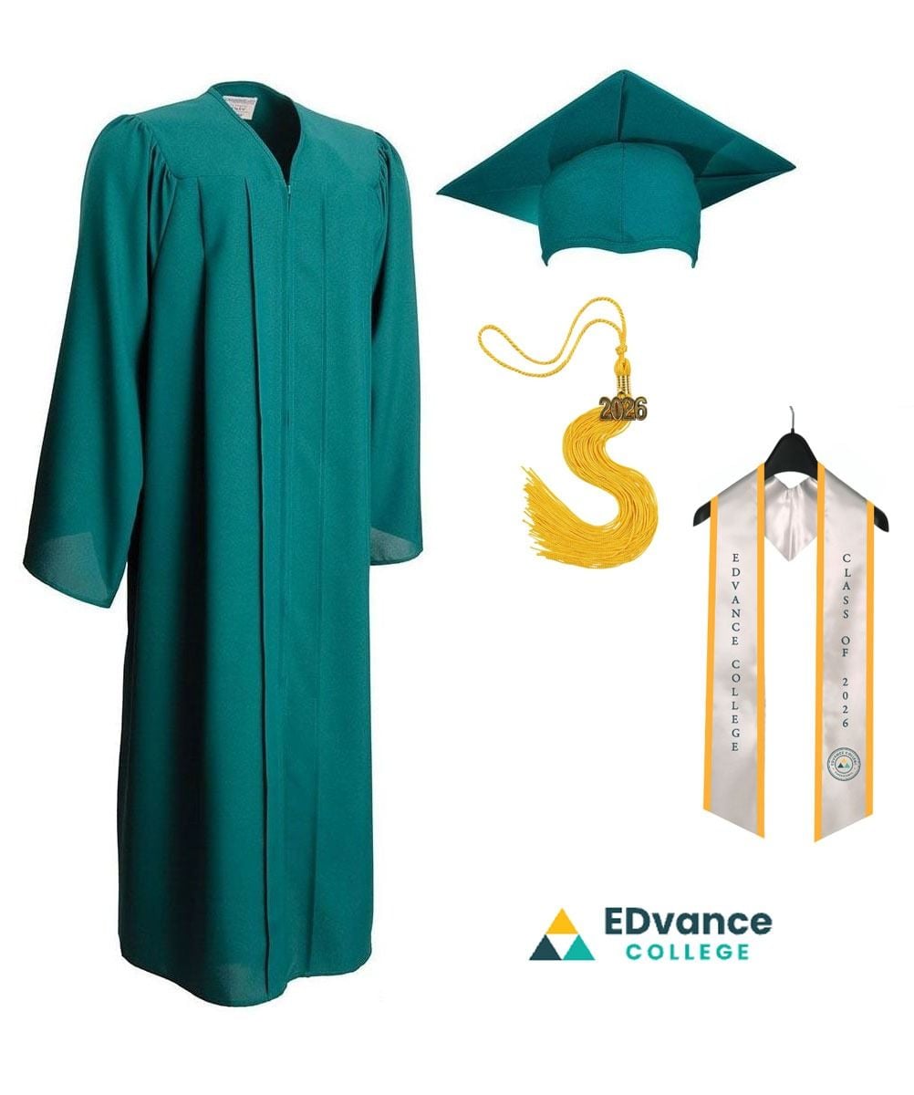 EDvance College Matte Graduation Cap, Gown, Tassel & Stole
