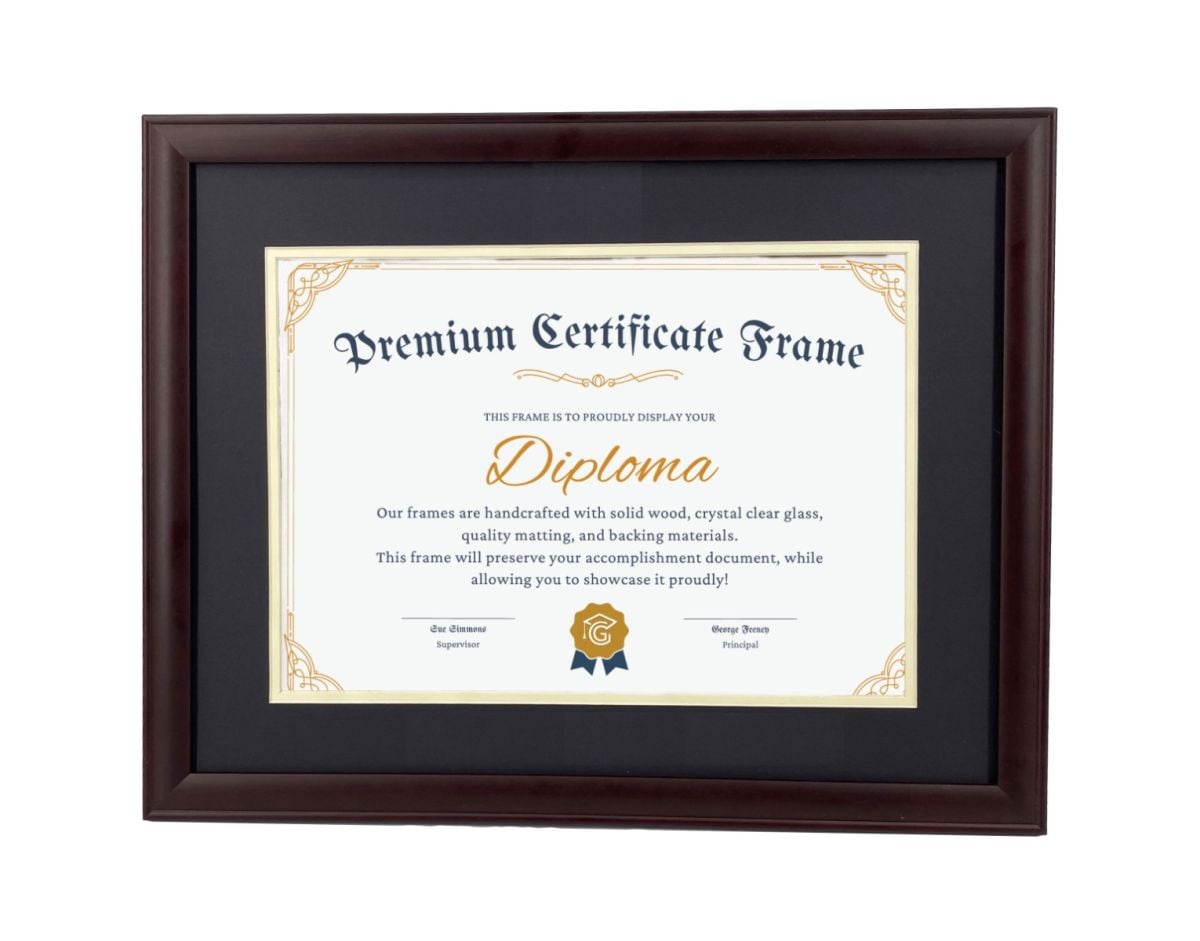Dark Brown Wood Diploma Frame with Glass Cover