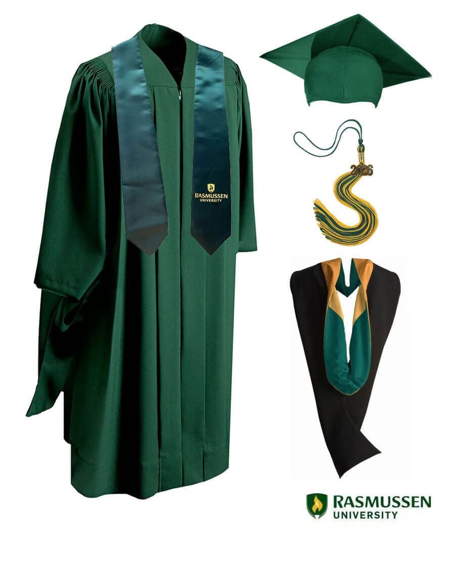 Rasmussen University Masters Graduate Cap, Gown, Tassel, Stole & Hood Rasmussen University Masters Graduate Cap, Gown, Tassel, Stole & Hood