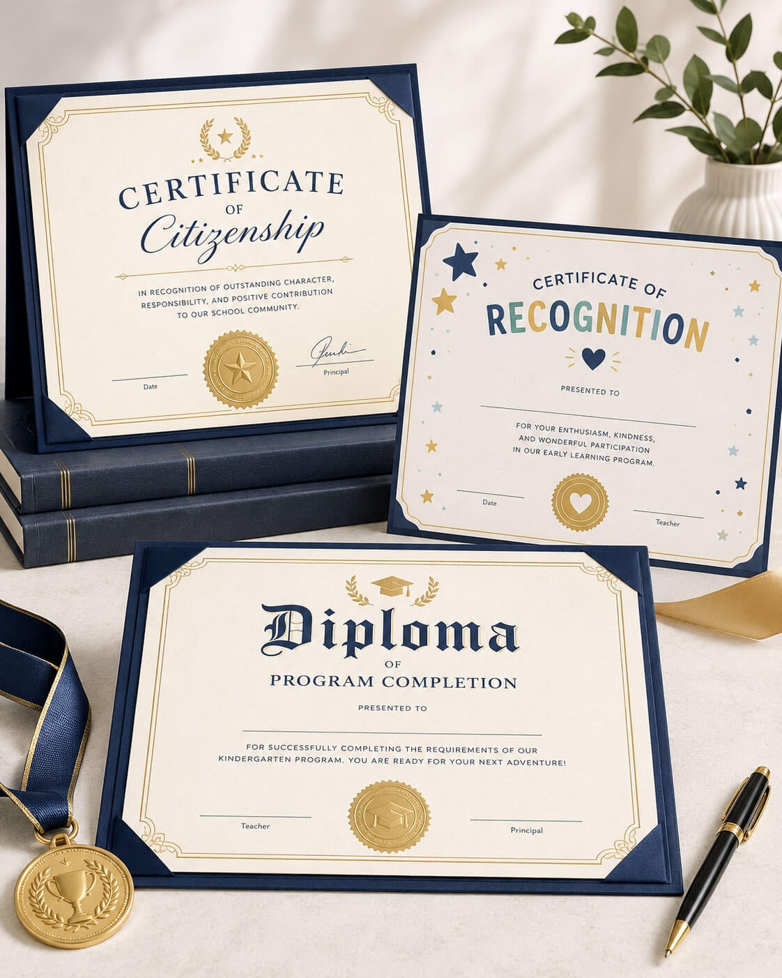 Graduation certificates, school recognition documents and academic awards