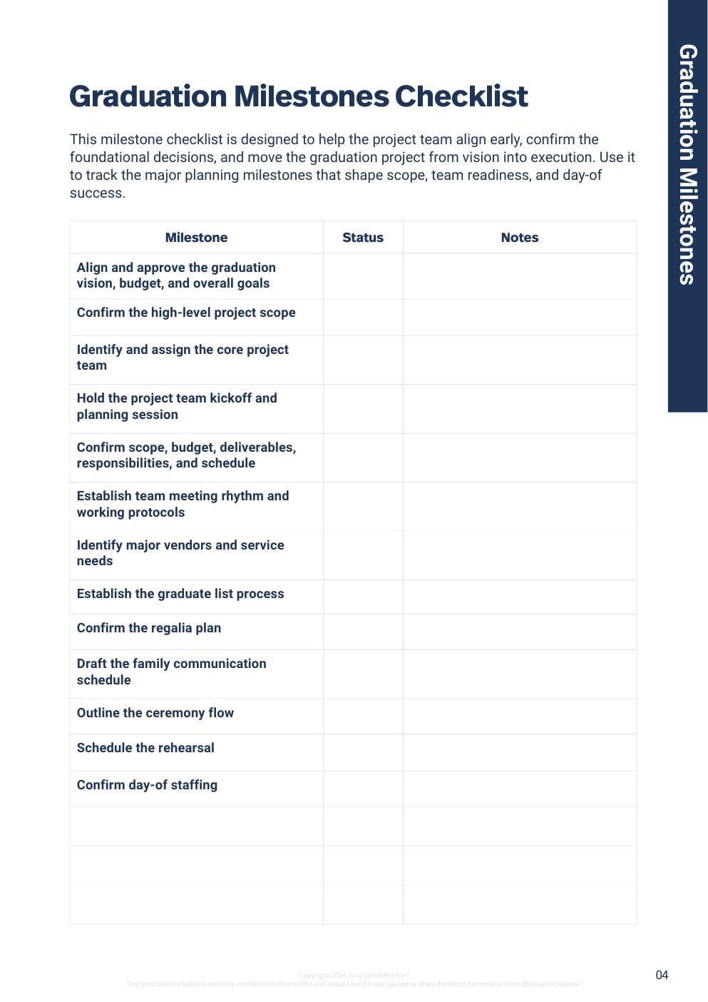 Graduation milestone checklist preview