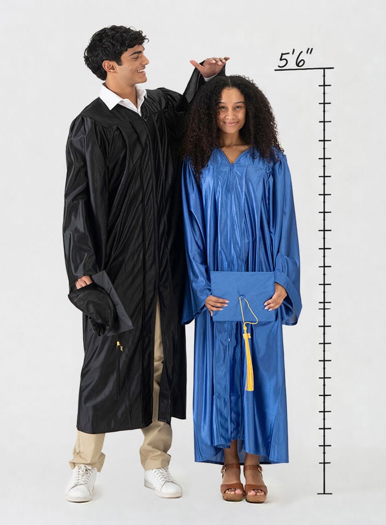 Graduate demonstrating how to choose the correct cap and gown size